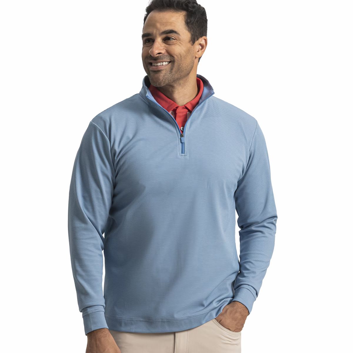 Men FootJoy Quarter-Zip Ottoman Stripe Knit