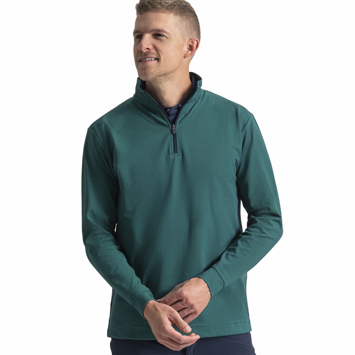 Men FootJoy Quarter-Zip Ottoman Stripe Knit